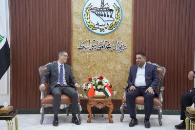 محافظ واسط يستقبل القائم بأعمال السفارة الصينية في العراق ويبحثان آفاق التعاون وتعزيز الشراكة الاستثمارية