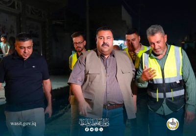 محافظ واسط يتابع ميدانياً أعمال تأهيل وتطوير شارع عمارة كاظم عبيد في داموك.
